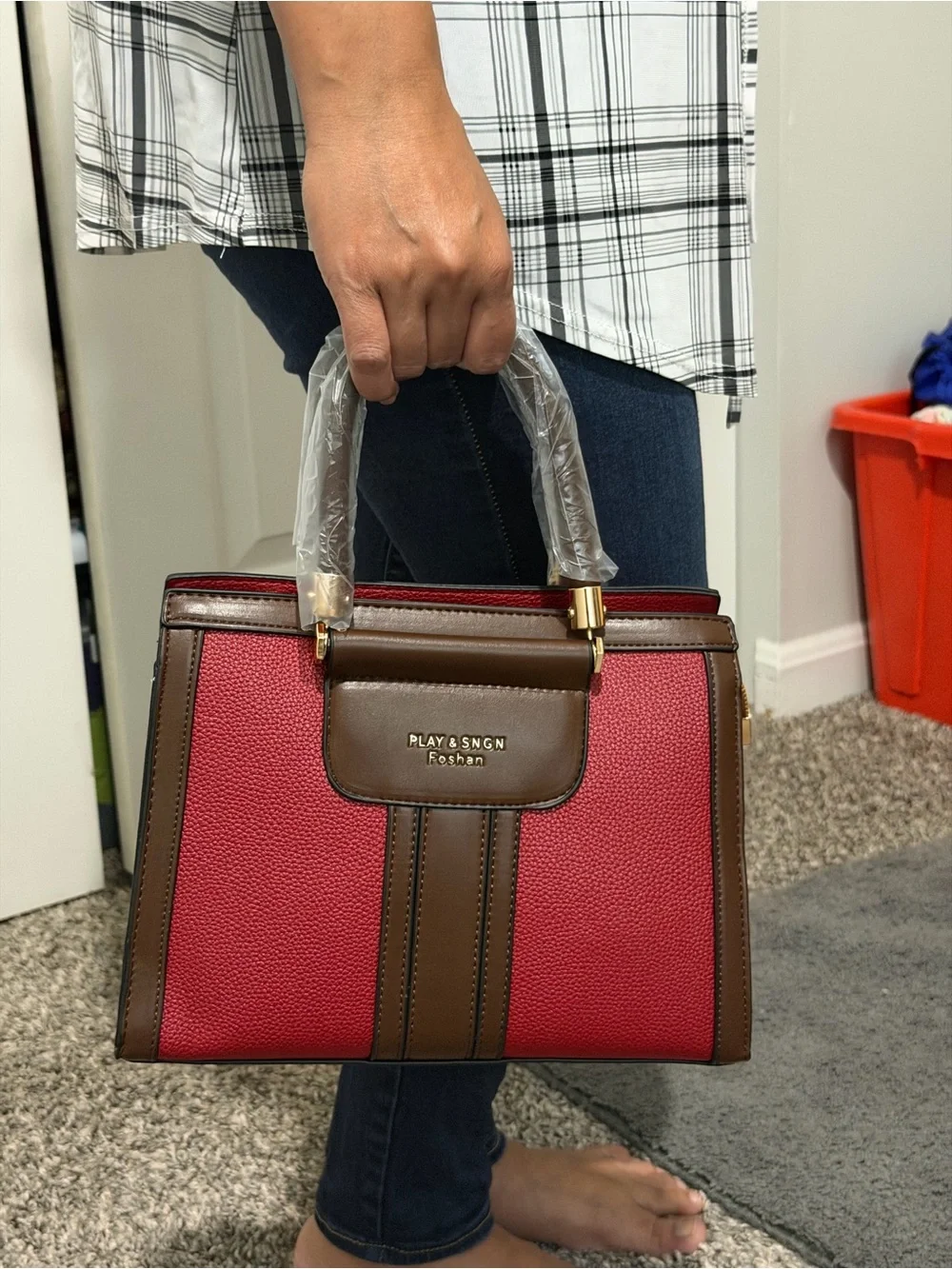 Two-Tone Red and Brown Women’s Satchel Bag Set